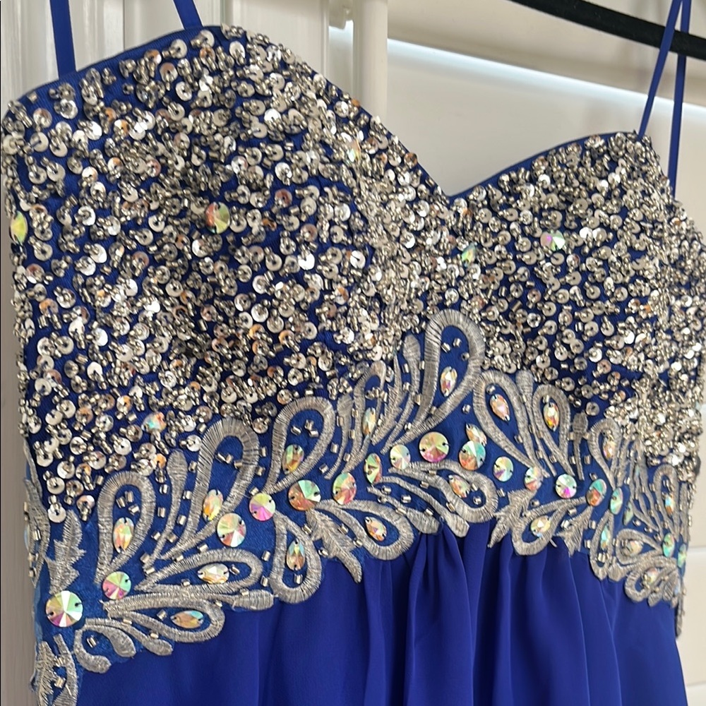 NEW Elegant Royal Blue Strapless Dress with Embellished Bodice
